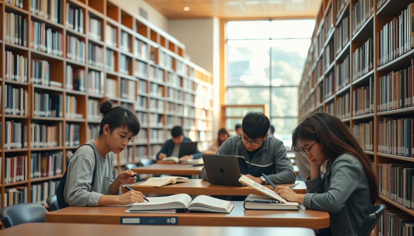 Students studying together in modern classroom